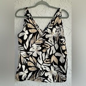 Old Navy Black. Tan and White Leaf Print Tank Top